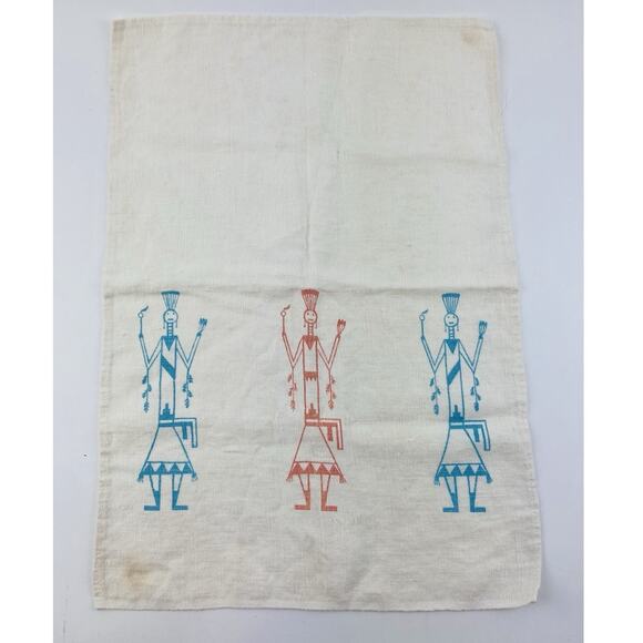 Southwest Native American Tea Towel Kachina Hand Culture Chief Leaves Fire Blue - Picture 1 of 8